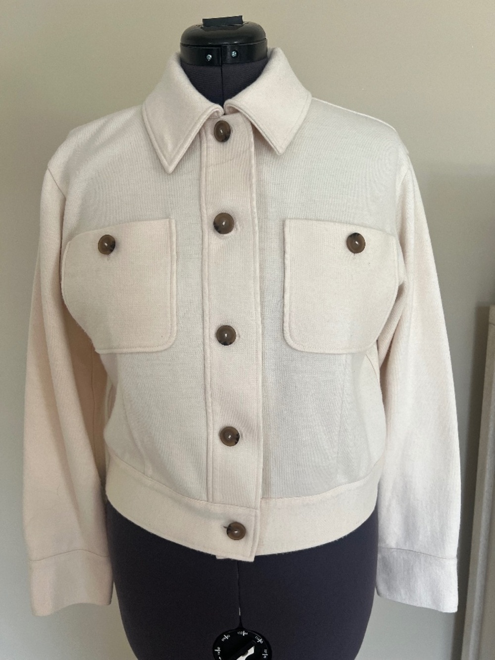 Vince Womens White Crop Button Jacket With Button Pockets Size S